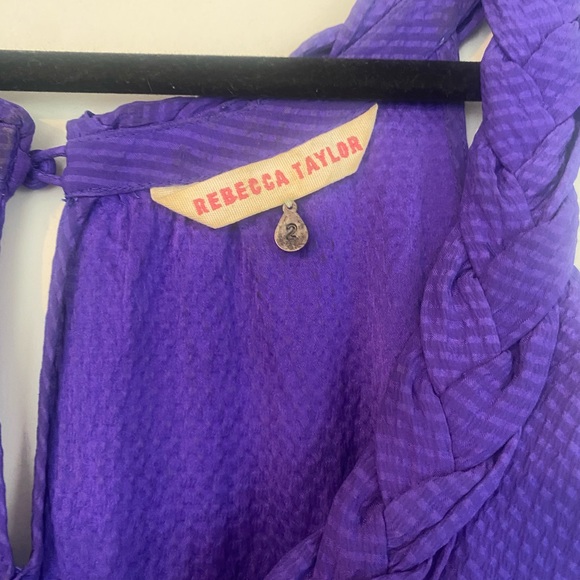 Rebecca Taylor Textured Purple Ruffled Braided Dress Size 2 - Picture 2 of 3